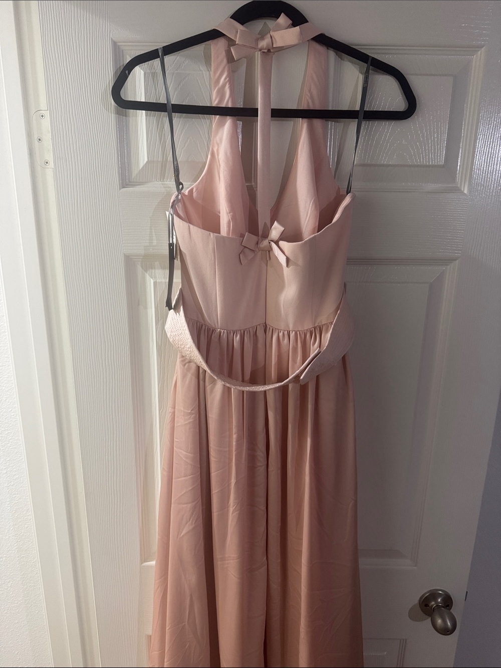Vera Wang Elegant Blush Pink V-Neck Maxi Dress with Thigh Slit - Picture 3 of 3